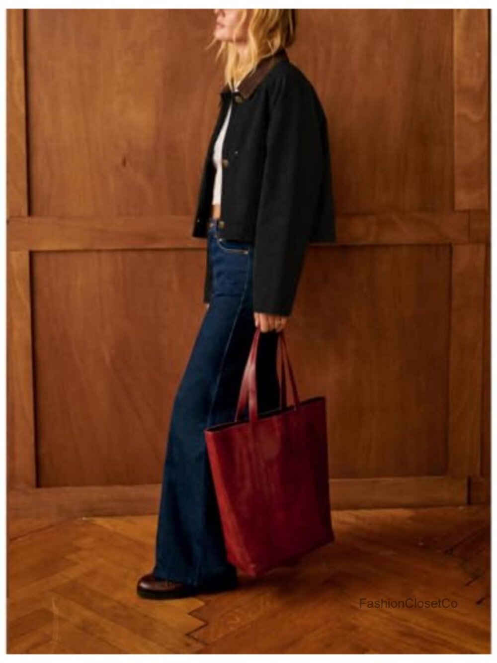 Cropped Barn Jacket Corduroy Collar Button Down Long Sleeve Short Coat Pockets - Picture 4 of 6